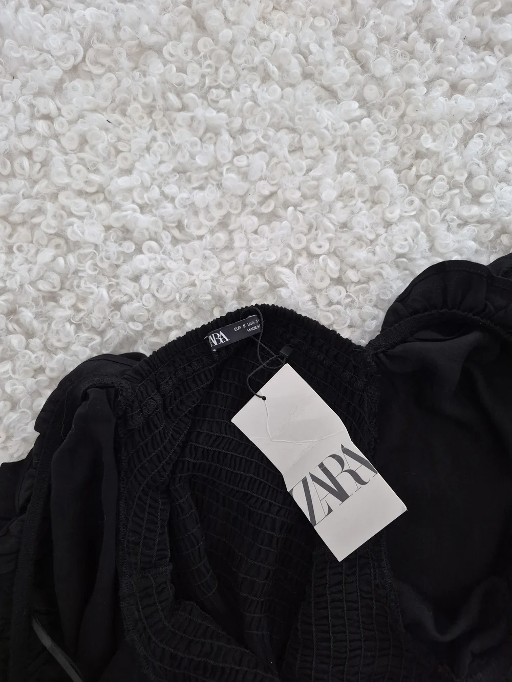 BNWT Zara Smocked Ruffled Puff Sleeve Crop Black Top S Cottagecore Boho Romantic - Picture 12 of 14